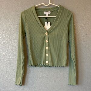 Lost + Wander Olive Ribbed Button-Down Top